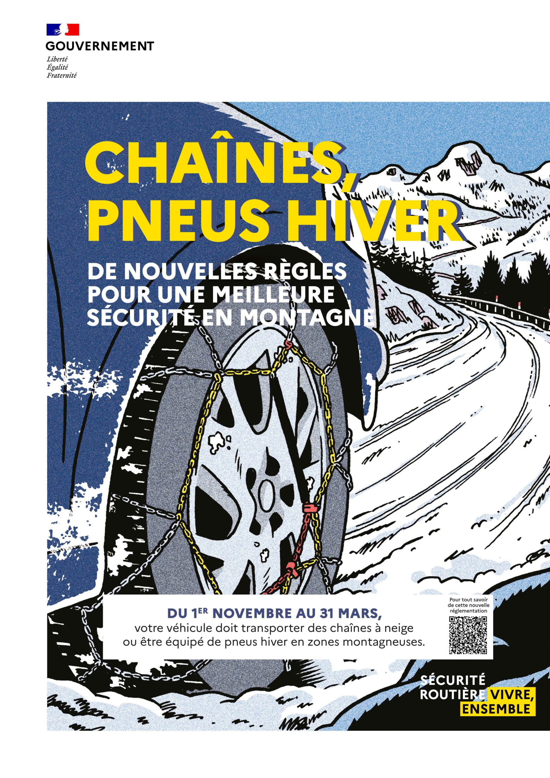 Chaînes à neige pour la voiture de famille jaunes