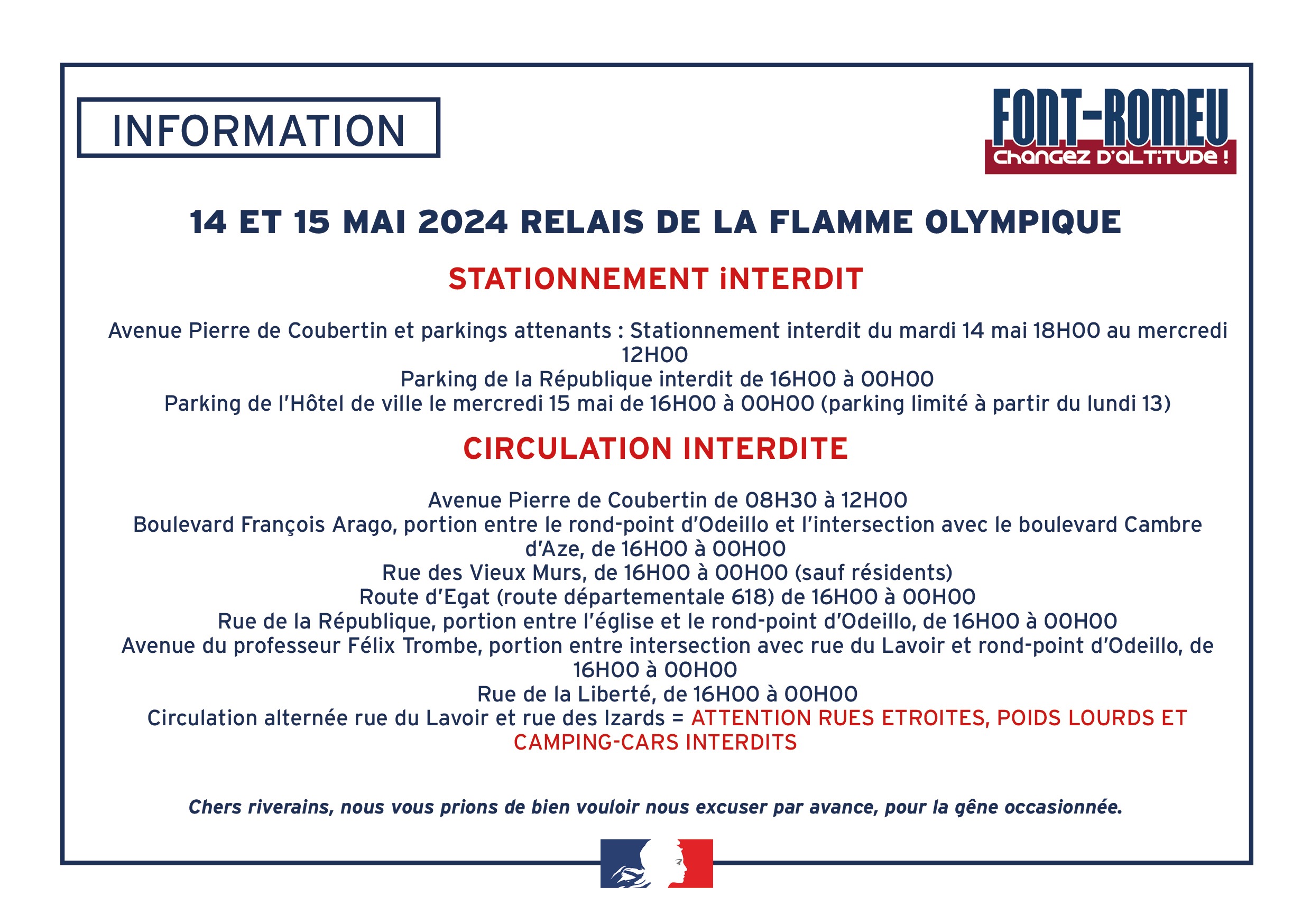 fermeture routes 15 mai 2024