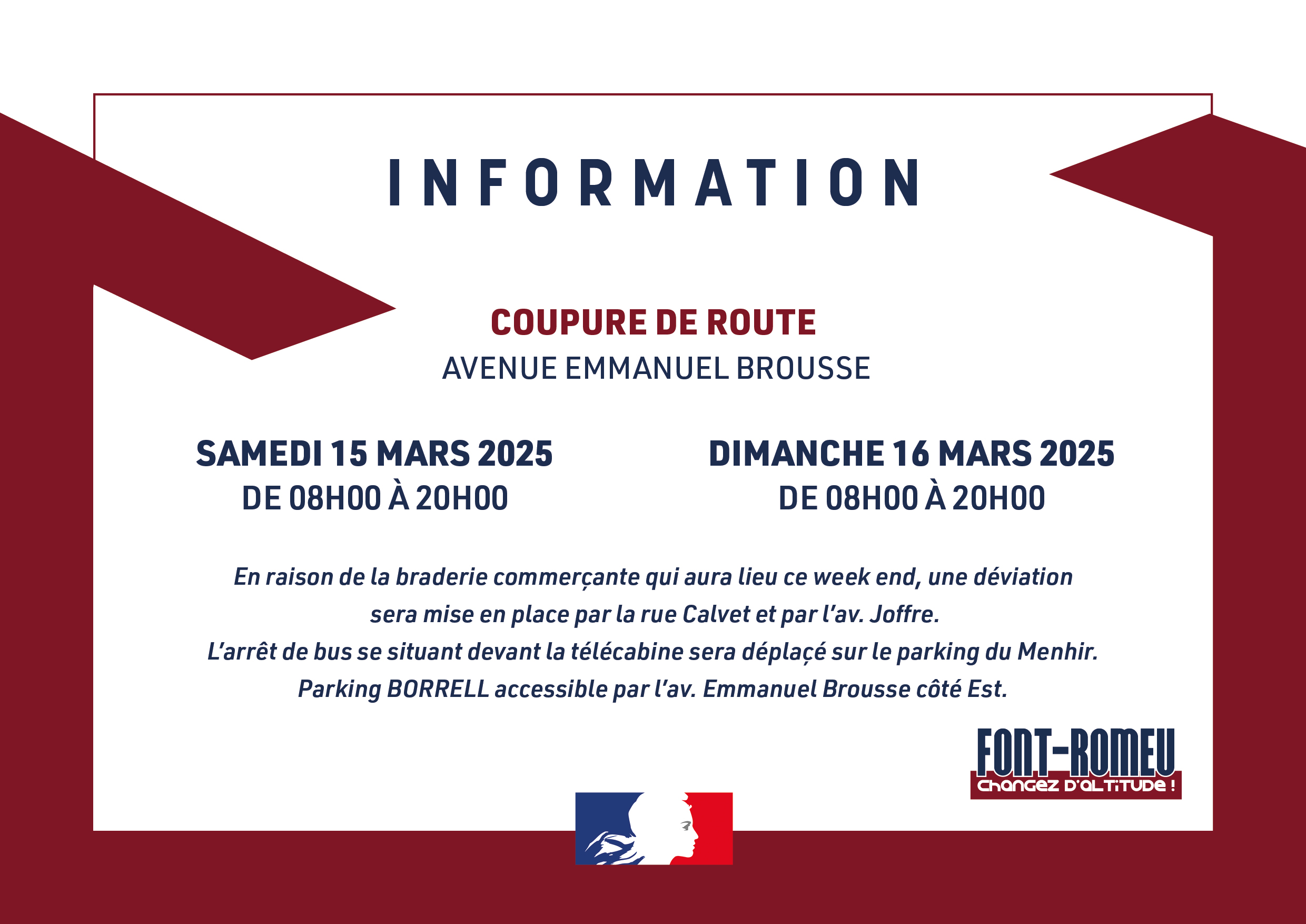 Fermeture week end 15 16 mars 2025