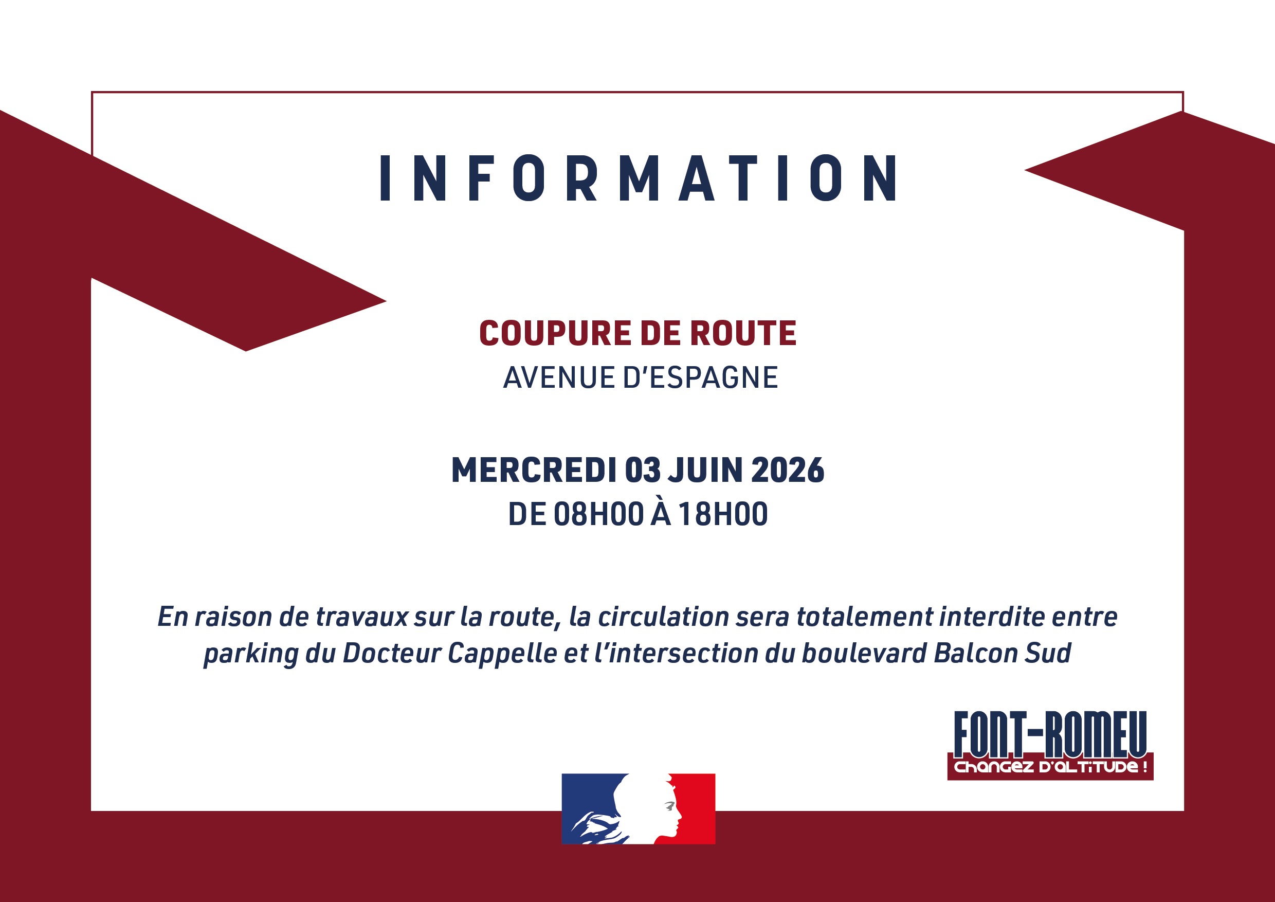 Fermeture de route – mercredi 03 juin 2026